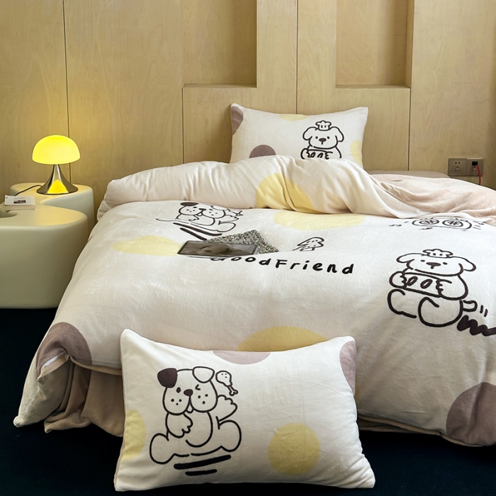 91家纺网 家纺一手货源 找家纺 昔可 2023新款大版数码印花牛奶绒四件套 狗狗厨师