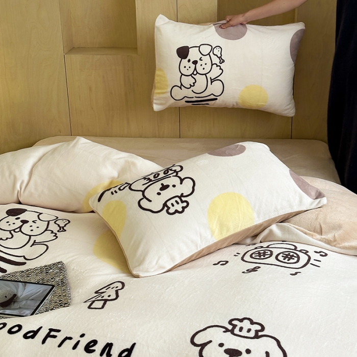 91家纺网 家纺一手货源 找家纺 昔可 2023新款大版数码印花牛奶绒四件套 狗狗厨师