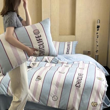 昔可 2023新款大版数码印花牛奶绒四件套 美食派对