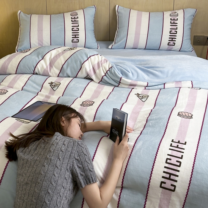 91家纺网 家纺一手货源 找家纺 昔可 2023新款大版数码印花牛奶绒四件套 美食派对