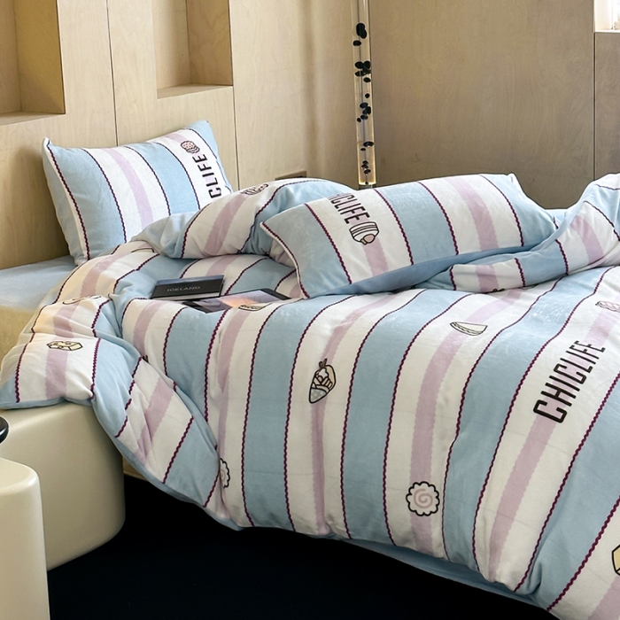 91家纺网 家纺一手货源 找家纺 昔可 2023新款大版数码印花牛奶绒四件套 美食派对