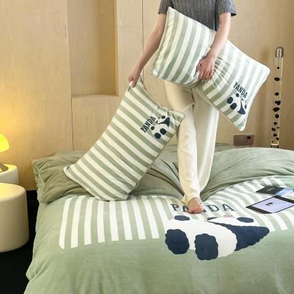 昔可 2023新款大版数码印花牛奶绒四件套 趴趴熊猫