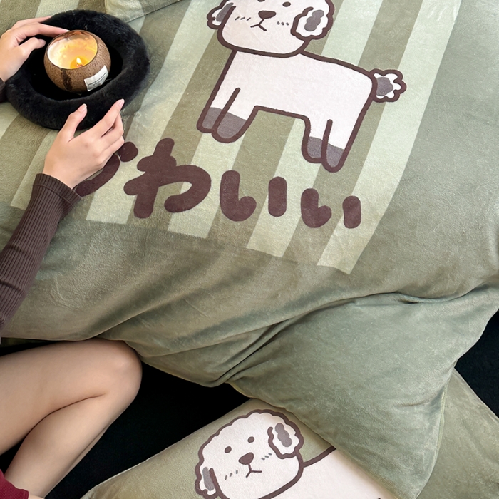 91家纺网 家纺一手货源 找家纺 昔可 2023新款大版数码印花牛奶绒四件套 羊咩咩