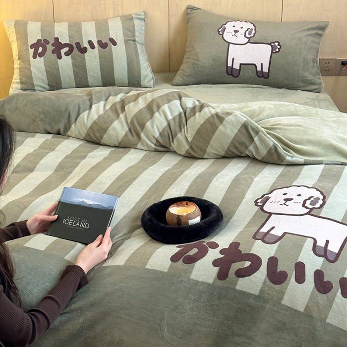 91家纺网 家纺一手货源 找家纺 昔可 2023新款大版数码印花牛奶绒四件套 羊咩咩