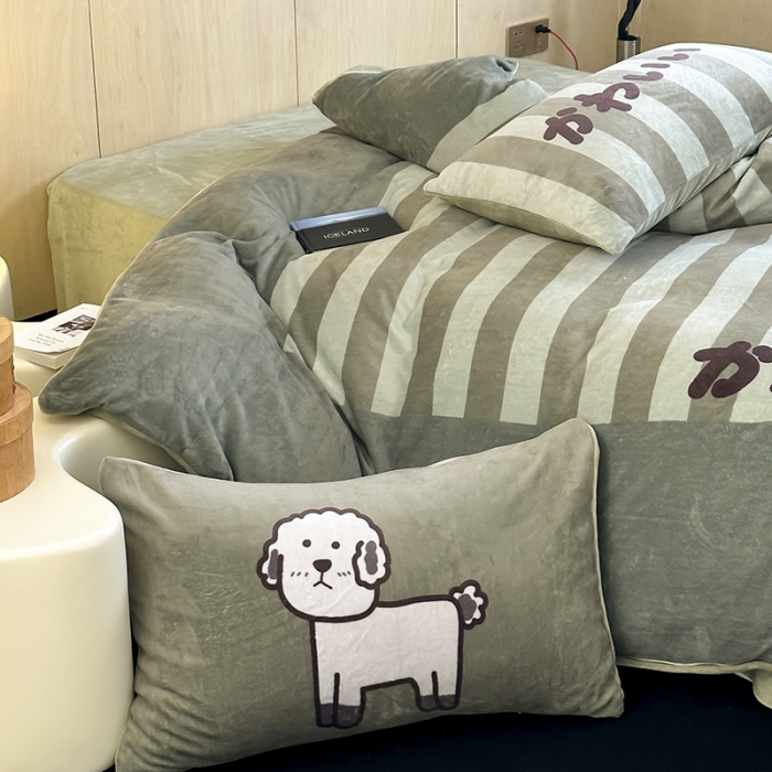 91家纺网 家纺一手货源 找家纺 昔可 2023新款大版数码印花牛奶绒四件套 羊咩咩