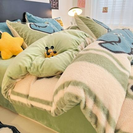 91家纺网 家纺一手货源 找家纺 川悦生活 2023新款大阪兔兔绒数码印花四件套 小象趣味