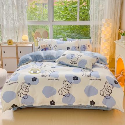 金鑫汇2023新款A版面料+B版高克重牛奶绒四件套奶油小熊