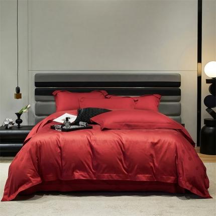 91家纺网 家纺一手货源 找家纺 宏羽纺家纺 2023新款高支高密全棉提花四件套--格林 勃艮第红