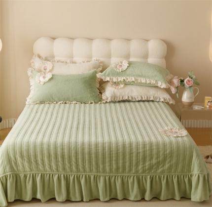 91家纺网 家纺一手货源 找家纺 菊上家纺 2023新款加厚牛奶绒刺绣超保暖单床盖 抹茶绿