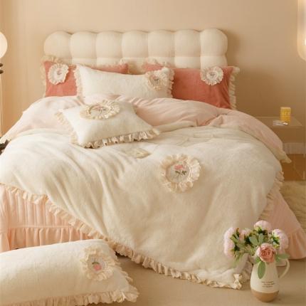 91家纺网 家纺一手货源 找家纺 （总）菊上家纺 2023新款加厚牛奶绒刺绣超保暖床盖四件套