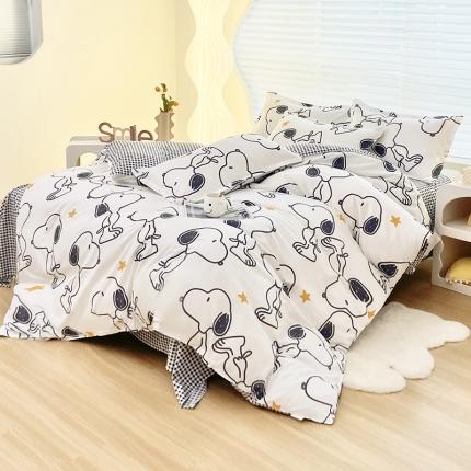 91家纺网 家纺一手货源 找家纺 楠沐 2025年新款亲肤水洗棉磨毛单被套 快乐史努比-白