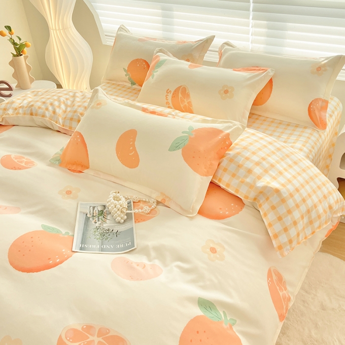 91家纺网 家纺一手货源 找家纺 楠沐 2025年新款亲肤水洗棉磨毛单被套 爱心橙