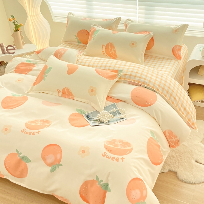 91家纺网 家纺一手货源 找家纺 楠沐 2025年新款亲肤水洗棉磨毛单被套 爱心橙