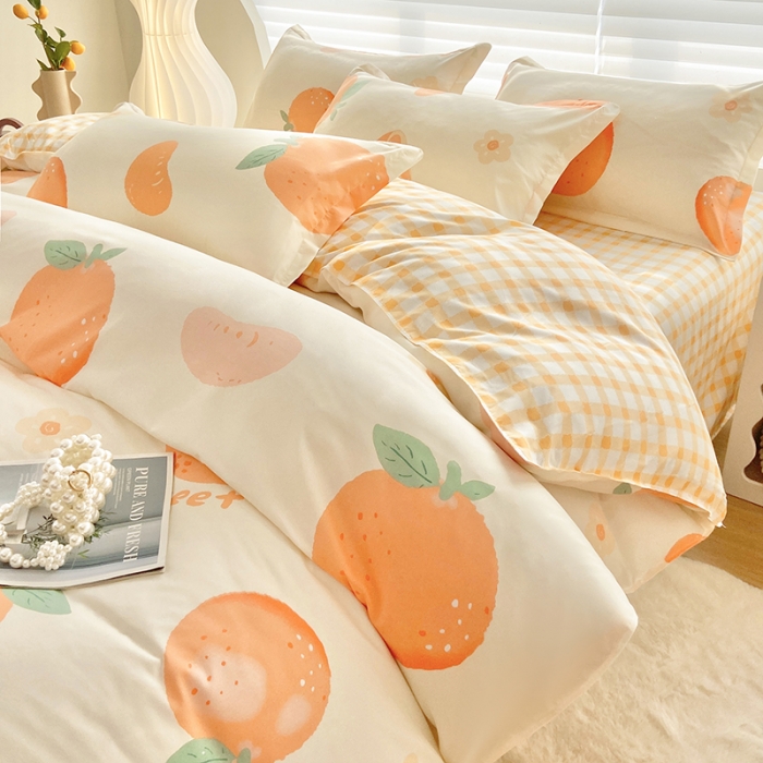91家纺网 家纺一手货源 找家纺 楠沐 2025年新款亲肤水洗棉磨毛单被套 爱心橙