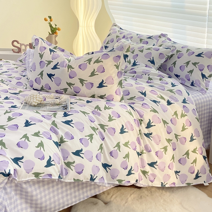 91家纺网 家纺一手货源 找家纺 楠沐 2025年新款亲肤水洗棉磨毛单被套 郁金香