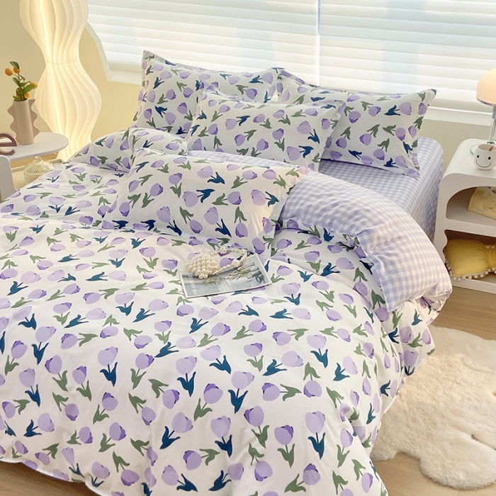 91家纺网 家纺一手货源 找家纺 楠沐 2025年新款亲肤水洗棉磨毛单被套 郁金香