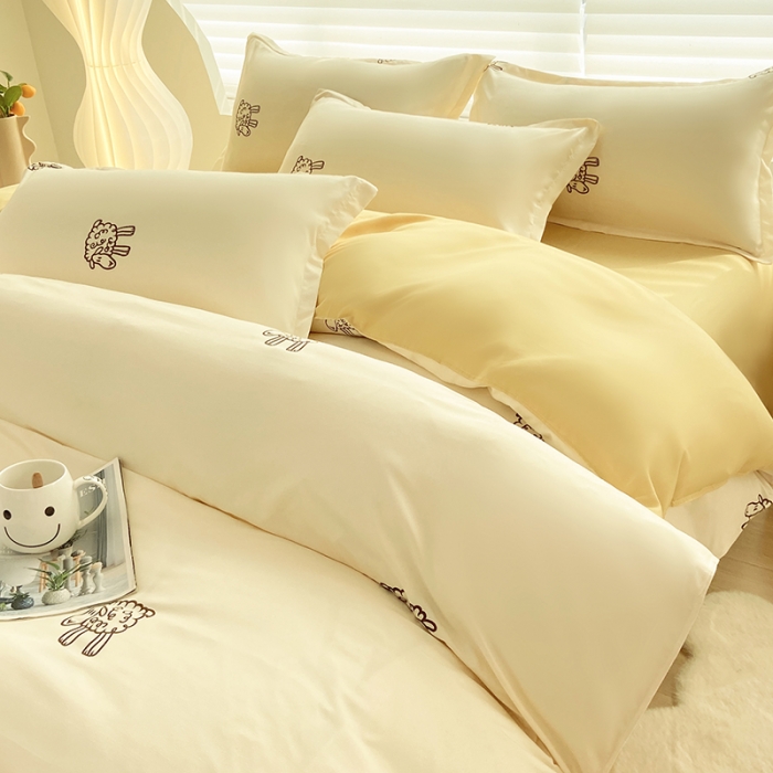 91家纺网 家纺一手货源 找家纺 楠沐 2025年新款亲肤水洗棉磨毛单被套 小绵羊-黄