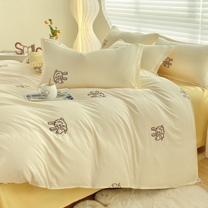 91家纺网 家纺一手货源 找家纺 楠沐 2025年新款亲肤水洗棉磨毛单被套 小绵羊-黄