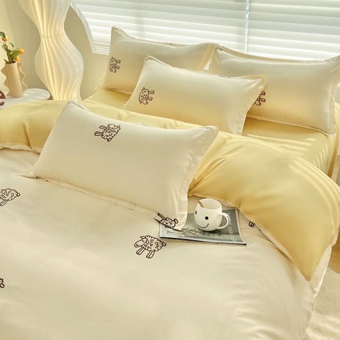 91家纺网 家纺一手货源 找家纺 楠沐 2025年新款亲肤水洗棉磨毛单被套 小绵羊-黄