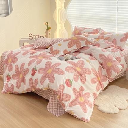 楠沐 2025年新款亲肤水洗棉磨毛单被套 阳光花苑-粉