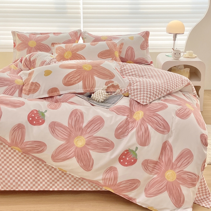 91家纺网 家纺一手货源 找家纺 楠沐 2025年新款亲肤水洗棉磨毛单被套 阳光花苑-粉