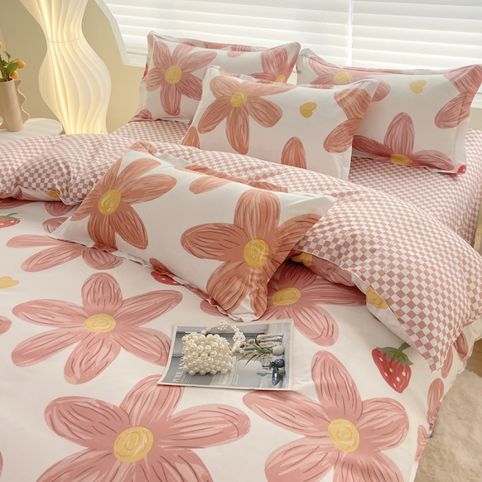 91家纺网 家纺一手货源 找家纺 楠沐 2025年新款亲肤水洗棉磨毛单被套 阳光花苑-粉