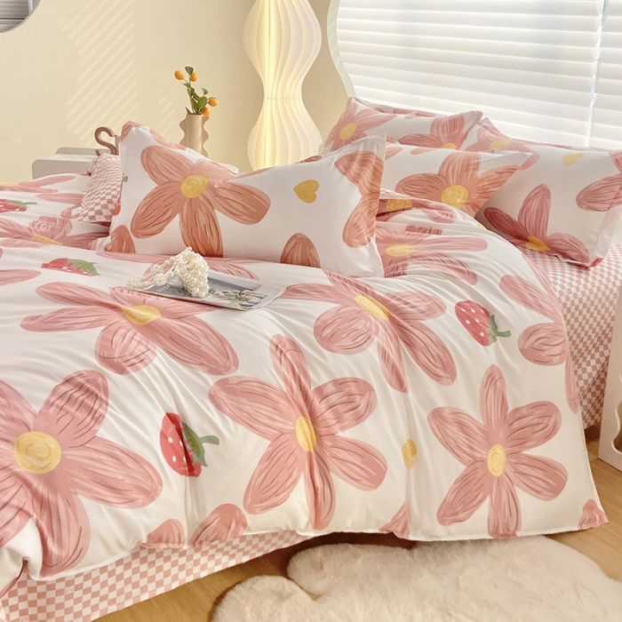 91家纺网 家纺一手货源 找家纺 楠沐 2025年新款亲肤水洗棉磨毛单被套 阳光花苑-粉