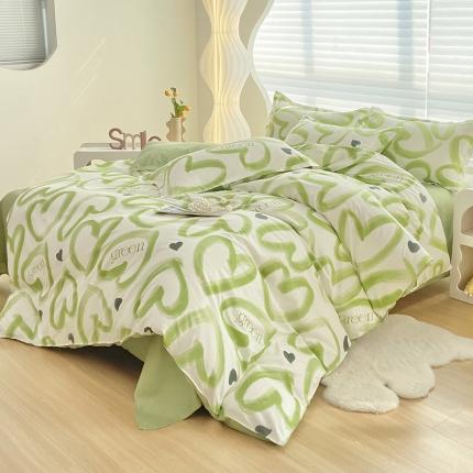 楠沐 2025年新款亲肤水洗棉磨毛单被套 绿色心情