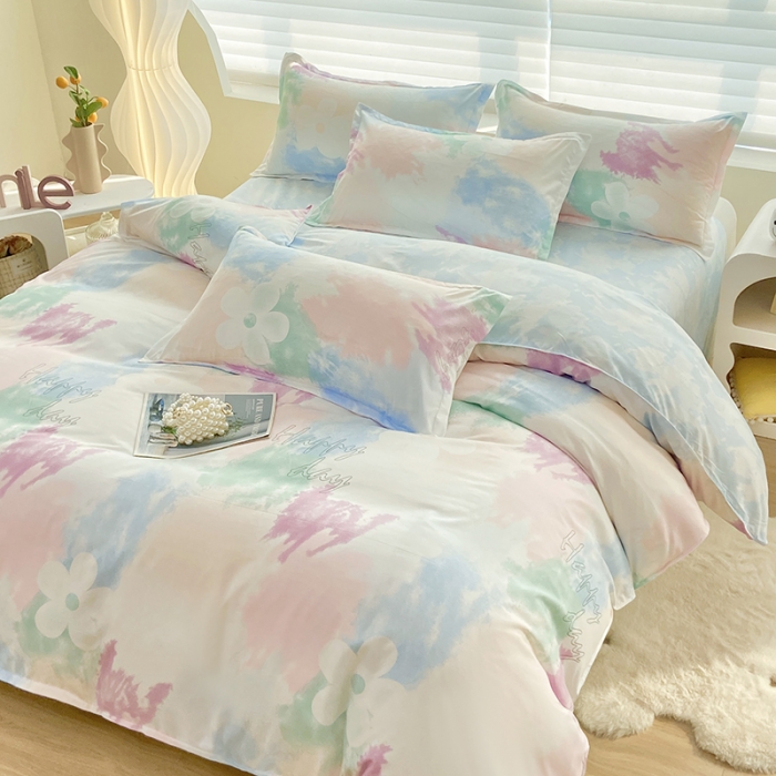 91家纺网 家纺一手货源 找家纺 楠沐 2025年新款亲肤水洗棉磨毛单被套 晕染马卡龙