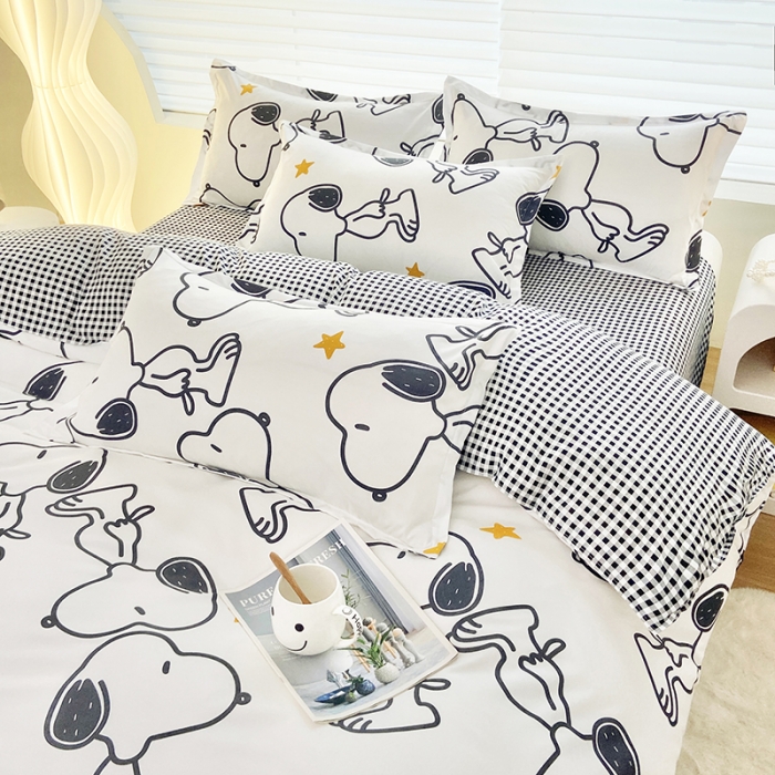 91家纺网 家纺一手货源 找家纺 楠沐 2025年新款亲肤水洗棉磨毛单被套 快乐史努比-白