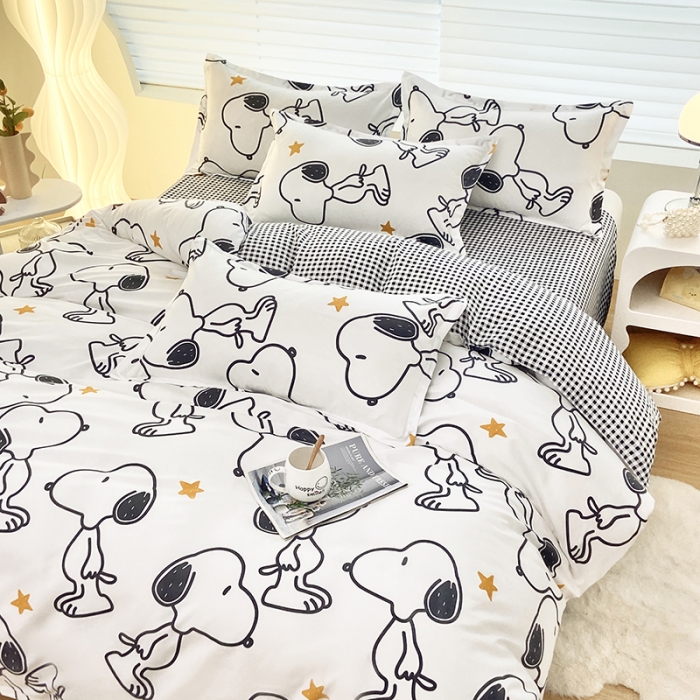 91家纺网 家纺一手货源 找家纺 楠沐 2025年新款亲肤水洗棉磨毛单被套 快乐史努比-白