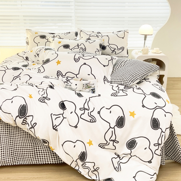 91家纺网 家纺一手货源 找家纺 楠沐 2025年新款亲肤水洗棉磨毛单被套 快乐史努比-白