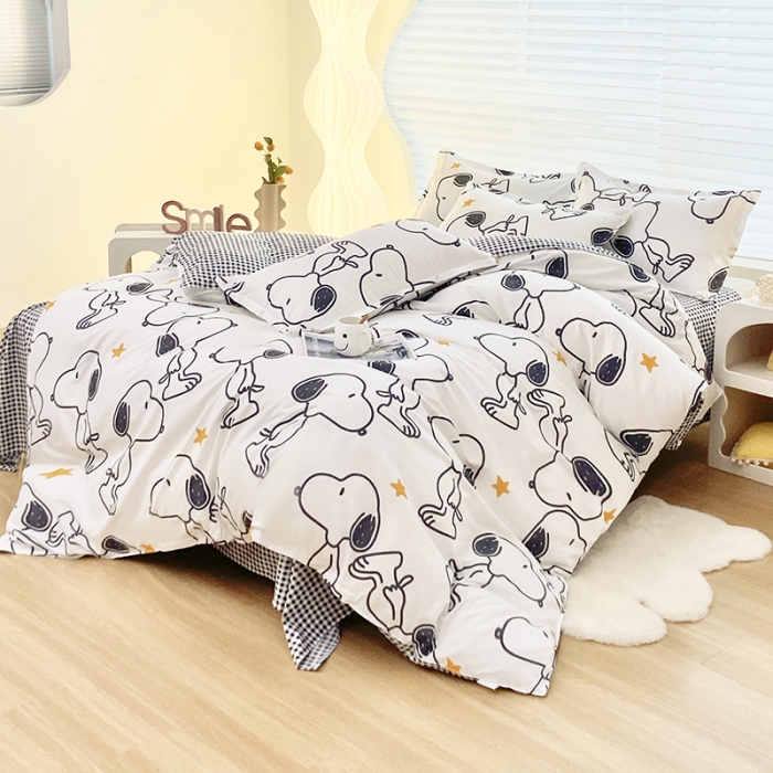 91家纺网 家纺一手货源 找家纺 楠沐 2025年新款亲肤水洗棉磨毛单被套 快乐史努比-白