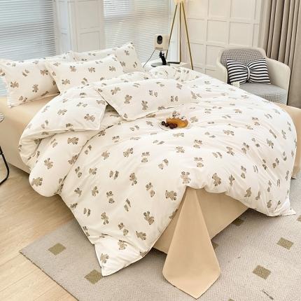 楠沐 2025年新款亲肤水洗棉磨毛单被套 抱抱熊