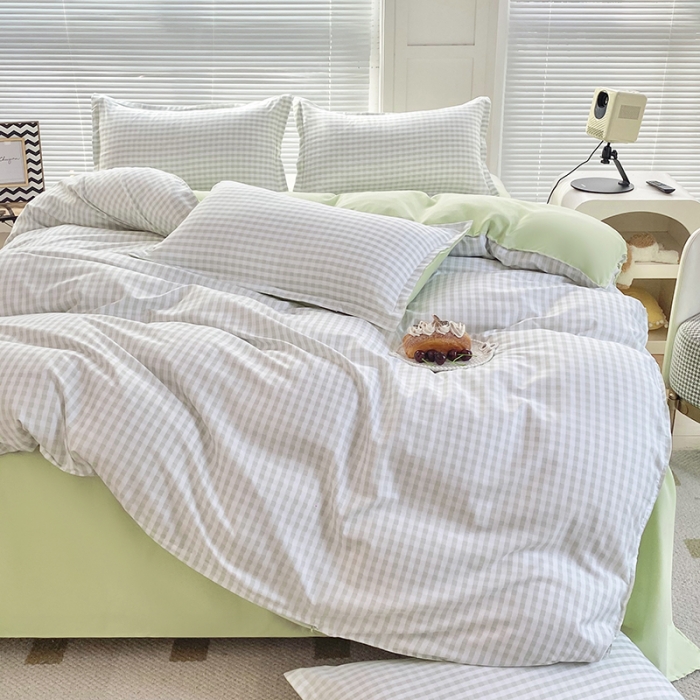 91家纺网 家纺一手货源 找家纺 楠沐 2025年新款亲肤水洗棉磨毛单被套 小绿格
