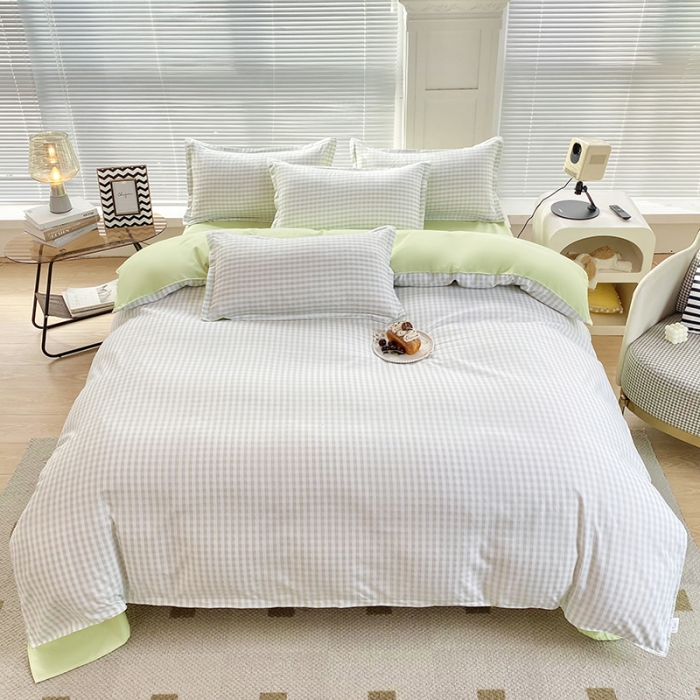 91家纺网 家纺一手货源 找家纺 楠沐 2025年新款亲肤水洗棉磨毛单被套 小绿格