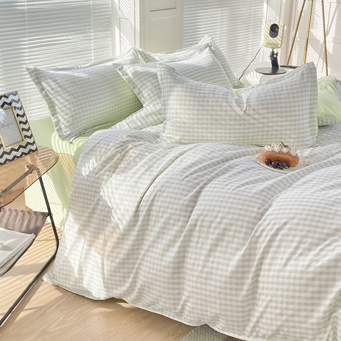 91家纺网 家纺一手货源 找家纺 楠沐 2025年新款亲肤水洗棉磨毛单被套 小绿格