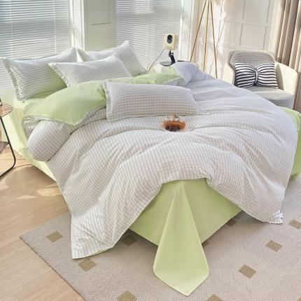 楠沐 2025年新款亲肤水洗棉磨毛单被套 小绿格