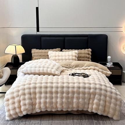 91家纺网 家纺一手货源 找家纺 （总）宜代光年 2023新款兔毛绒小泡泡四件套-泡泡绒系列