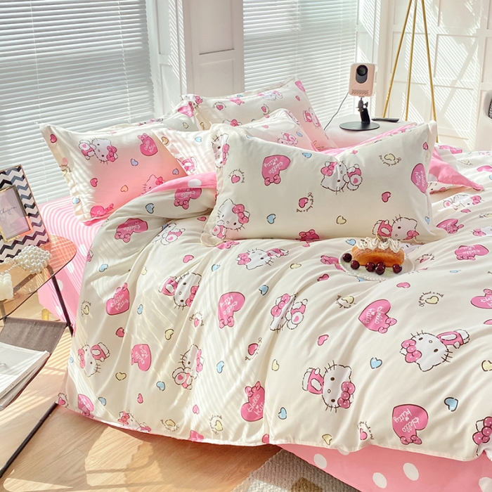 91家纺网 家纺一手货源 找家纺 楠沐 2025年新款亲肤水洗棉磨毛单被套 糖果KT猫