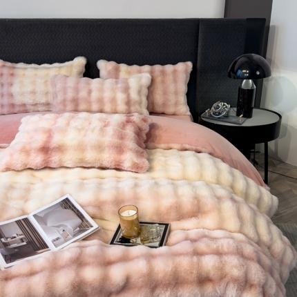 宜代光年 2023新款兔毛绒小泡泡四件套-七彩系列 七彩-粉