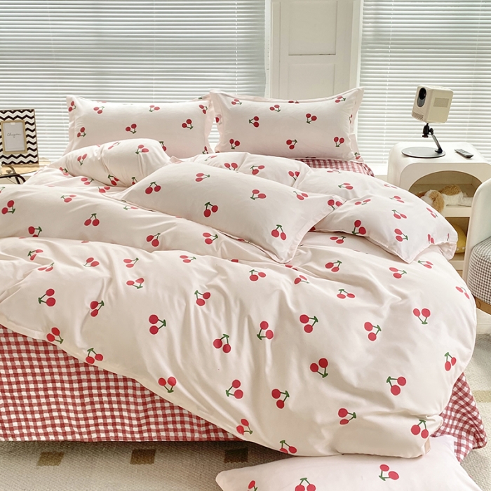 91家纺网 家纺一手货源 找家纺 楠沐 2025年新款亲肤水洗棉磨毛单被套 小樱桃