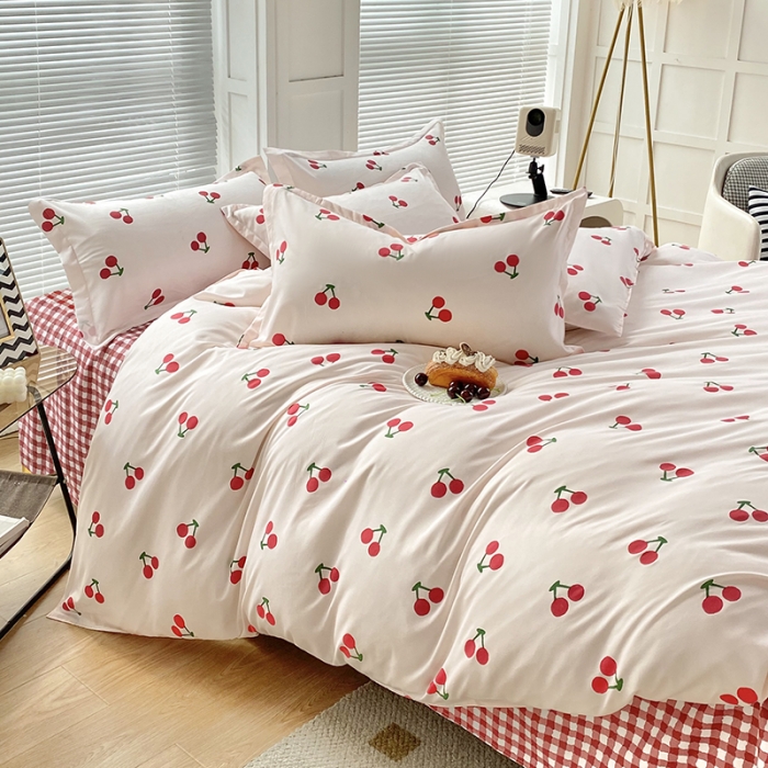 91家纺网 家纺一手货源 找家纺 楠沐 2025年新款亲肤水洗棉磨毛单被套 小樱桃