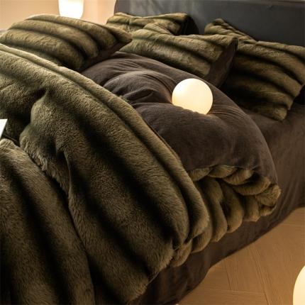 91家纺网 家纺一手货源 找家纺 （总）无界 2024新款B类条纹兔毛绒四件套