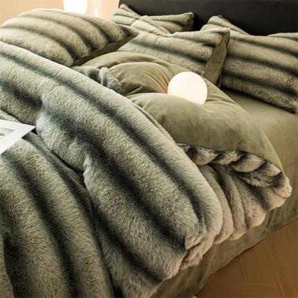 91家纺网 家纺一手货源 找家纺 （总）无界 2024新款B类条纹兔毛绒四件套