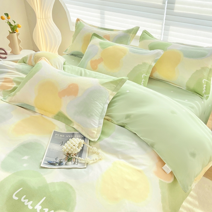 91家纺网 家纺一手货源 找家纺 楠沐 2025新款亲肤水洗棉磨毛四件套 幸运心