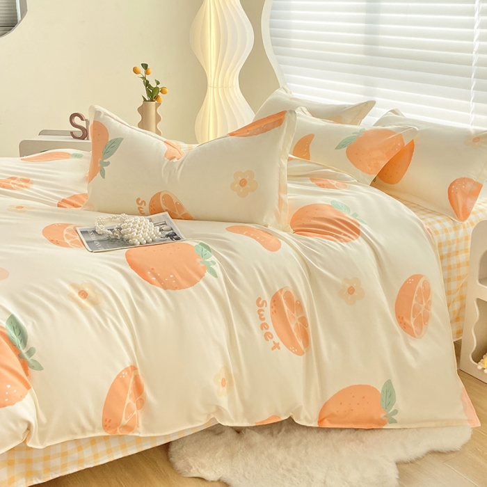 91家纺网 家纺一手货源 找家纺 楠沐 2025新款亲肤水洗棉磨毛四件套 爱心橙