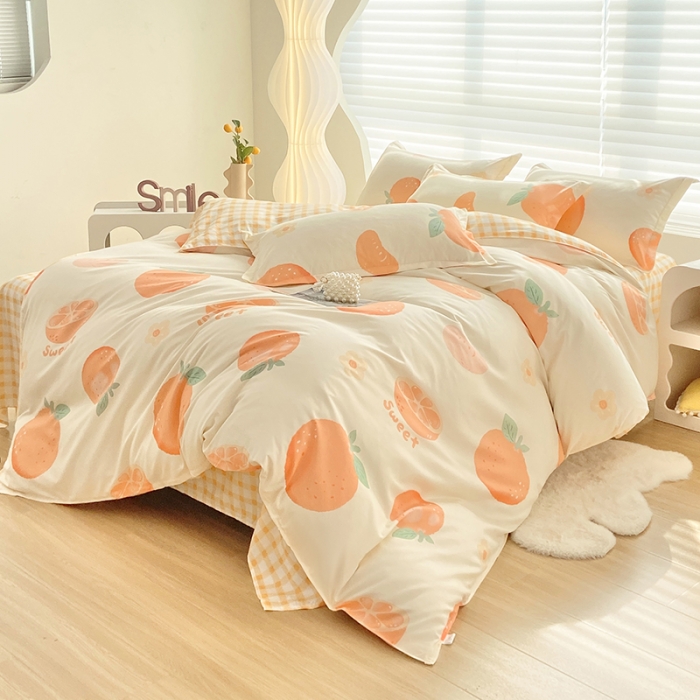 91家纺网 家纺一手货源 找家纺 楠沐 2025新款亲肤水洗棉磨毛四件套 爱心橙