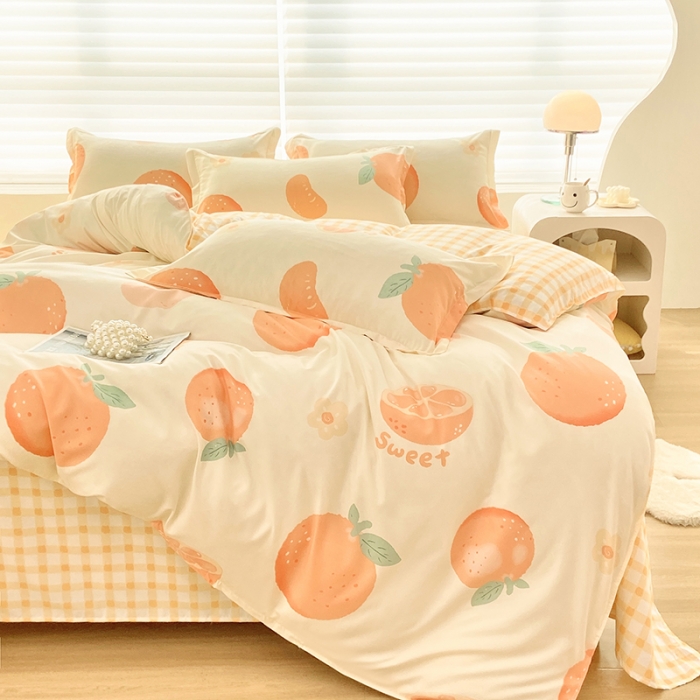 91家纺网 家纺一手货源 找家纺 楠沐 2025新款亲肤水洗棉磨毛四件套 爱心橙