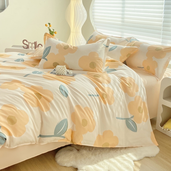 91家纺网 家纺一手货源 找家纺 楠沐 2025新款亲肤水洗棉磨毛四件套 春色暖阳